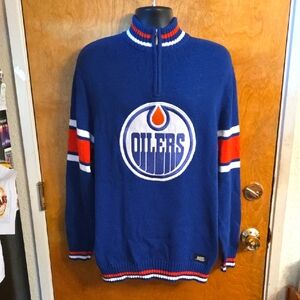 NWT Official Licensed NHL Oilers Knitted Sweater Zip Neck Men’s Size Large